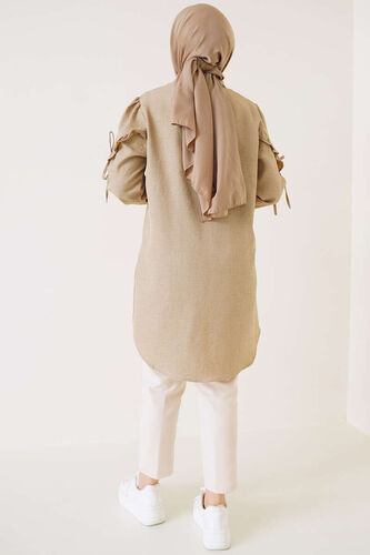 Kolları Fırfırlı İp Bağlamalı Gömlek Vizon - Gömlek