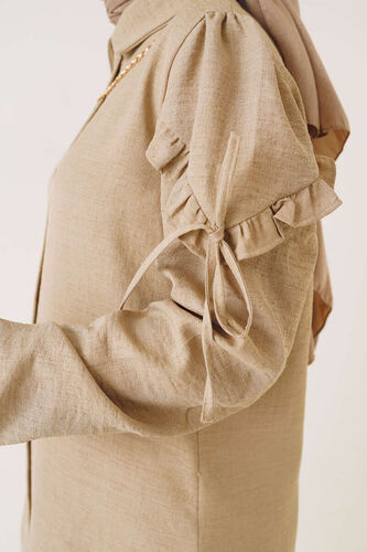 Kolları Fırfırlı İp Bağlamalı Gömlek Vizon - Gömlek