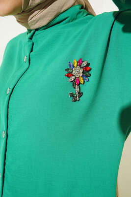Kolları Fırfırlı Renkli Çiçek Broşlu Ayrobin Takım Benetton - Thumbnail