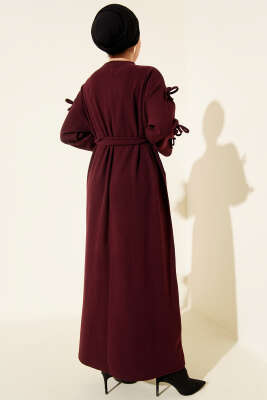 Kolları Fiyonk Detaylı Selanik Elbise Mürdüm - Elbise