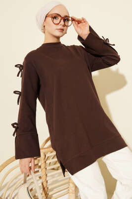 Kolları Fiyonk Detaylı Tunik Kahve - DESTİNA