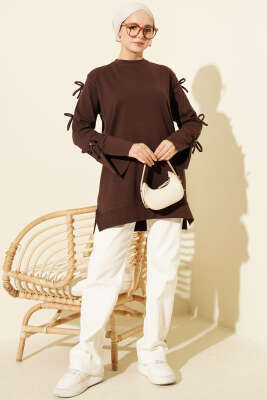 Kolları Fiyonk Detaylı Tunik Kahve - Tunik