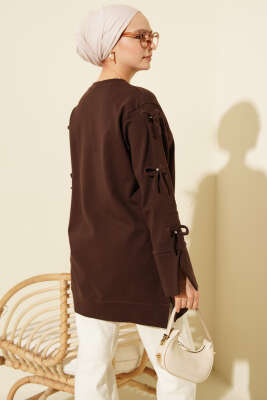 Kolları Fiyonk Detaylı Tunik Kahve - Tunik