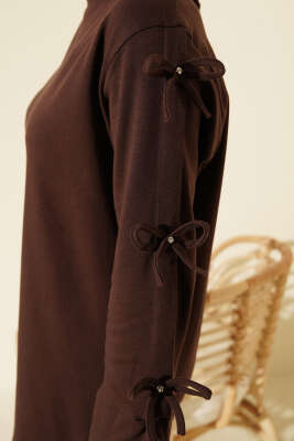 Kolları Fiyonk Detaylı Tunik Kahve - Tunik