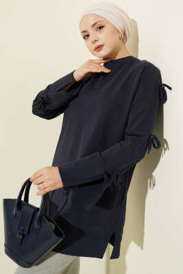 Kolları Fiyonk Detaylı Tunik Lacivert - DESTİNA