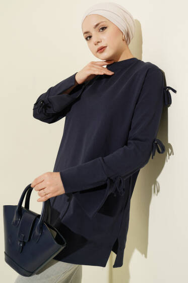 Kolları Fiyonk Detaylı Tunik Lacivert - Tunik