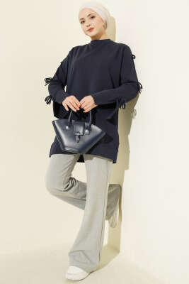 Kolları Fiyonk Detaylı Tunik Lacivert - Tunik