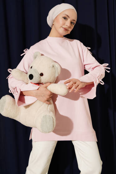 Kolları Fiyonk Detaylı Tunik Pembe - Tunik