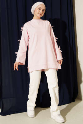 Kolları Fiyonk Detaylı Tunik Pembe - Tunik