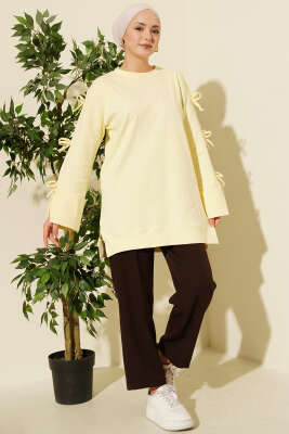 Kolları Fiyonk Detaylı Tunik Sarı - Tunik
