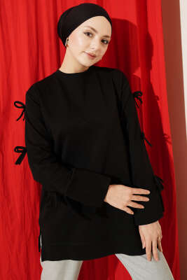 Kolları Fiyonk Detaylı Tunik Siyah - DESTİNA