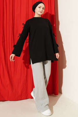 Kolları Fiyonk Detaylı Tunik Siyah - Tunik