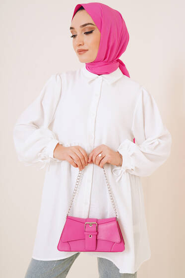 Kolları İp Bağlamalı Keten Gömlek Ekru - Gömlek