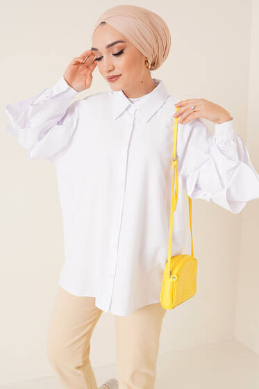 Kolları Kat Kat Gömlek Beyaz - Gömlek