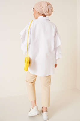 Kolları Kat Kat Gömlek Beyaz - Gömlek