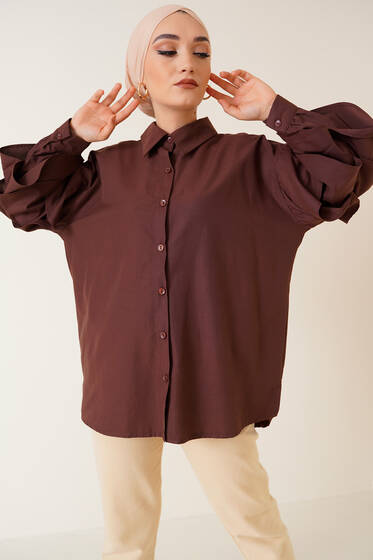Kolları Kat Kat Gömlek Kahve - Gömlek