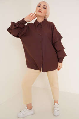 Kolları Kat Kat Gömlek Kahve - Gömlek