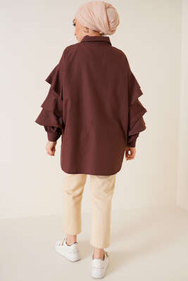 Kolları Kat Kat Gömlek Kahve - Gömlek