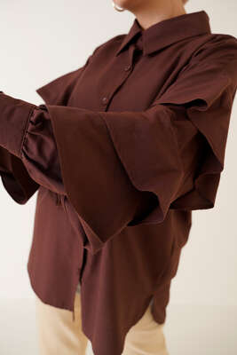 Kolları Kat Kat Gömlek Kahve - Gömlek