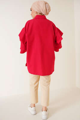 Kolları Kat Kat Gömlek Kırmızı - Gömlek