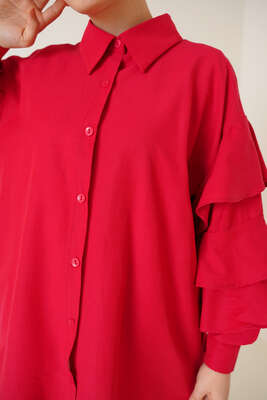 Kolları Kat Kat Gömlek Kırmızı - Gömlek
