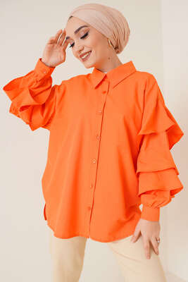 Kolları Kat Kat Gömlek Oranj - SAGA