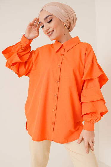 Kolları Kat Kat Gömlek Oranj - Gömlek