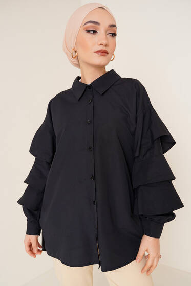 Kolları Kat Kat Gömlek Siyah - Gömlek