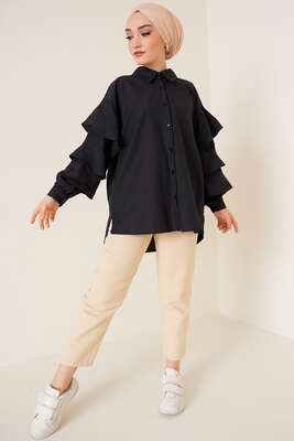 Kolları Kat Kat Gömlek Siyah - Gömlek