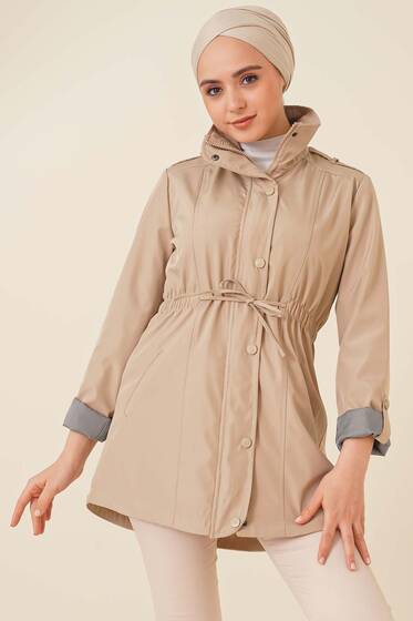 Kolları Katlamalı Trençkot Bej - Trençkot