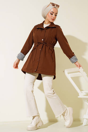 Kolları Katlamalı Trençkot Kahve - Trençkot