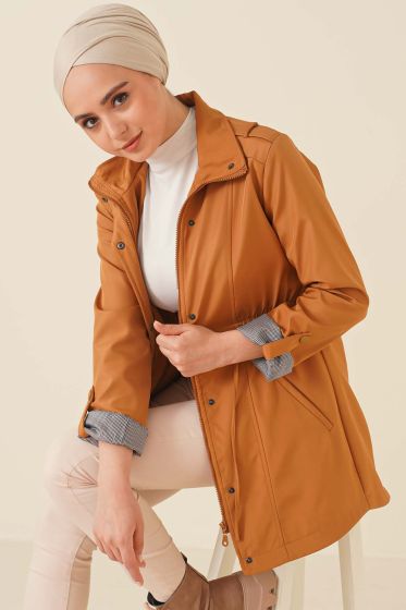 Kolları Katlamalı Trençkot Taba - Trençkot