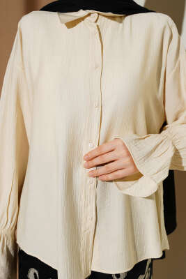 Kolları Lastikli Krinkıl Gömlek Bej - Gömlek