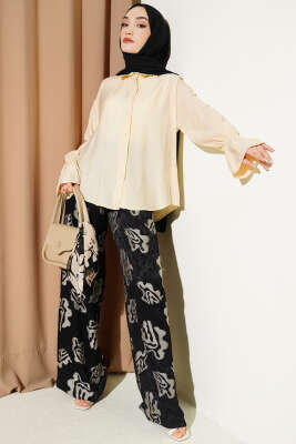 Kolları Lastikli Krinkıl Gömlek Bej - Gömlek