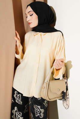 Kolları Lastikli Krinkıl Gömlek Bej - BIGDART