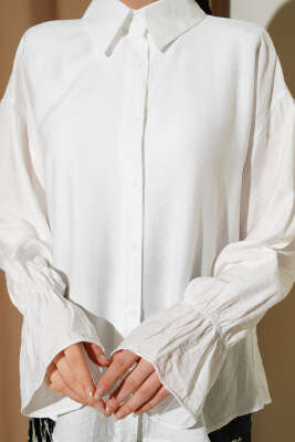 Kolları Lastikli Krinkıl Gömlek Ekru - Gömlek