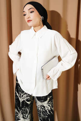 Kolları Lastikli Krinkıl Gömlek Ekru - BIGDART