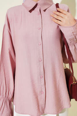 Kolları Lastikli Krinkıl Gömlek Gül Kurusu - Gömlek