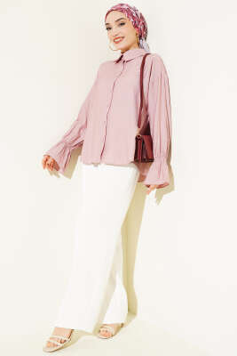 Kolları Lastikli Krinkıl Gömlek Gül Kurusu - Gömlek