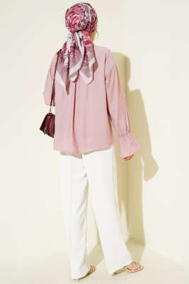 Kolları Lastikli Krinkıl Gömlek Gül Kurusu - Gömlek