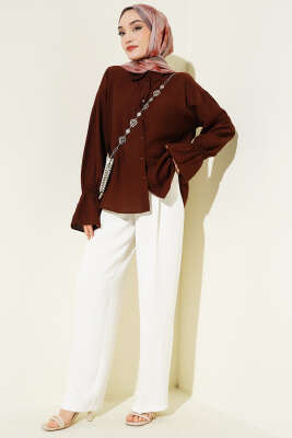 Kolları Lastikli Krinkıl Gömlek Kahve - Gömlek