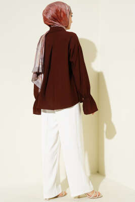 Kolları Lastikli Krinkıl Gömlek Kahve - Gömlek