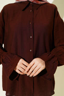 Kolları Lastikli Krinkıl Gömlek Kahve - Gömlek