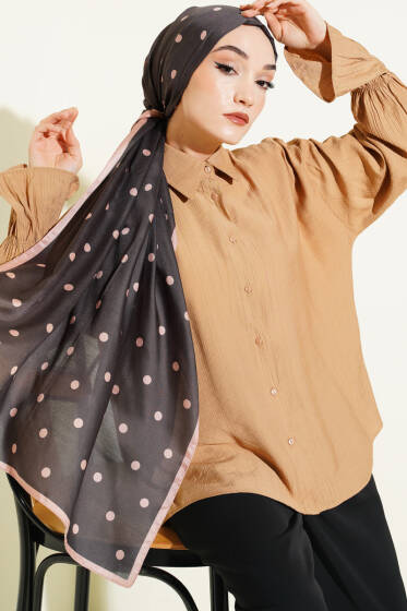 Kolları Lastikli Krinkıl Gömlek Latte - Gömlek