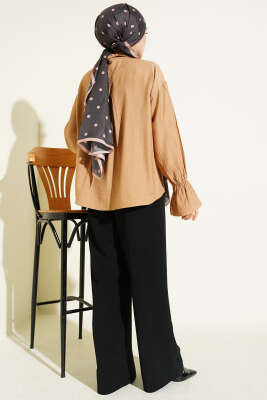 Kolları Lastikli Krinkıl Gömlek Latte - Gömlek