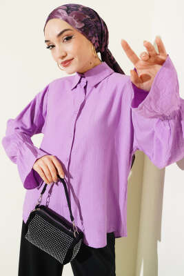 Kolları Lastikli Krinkıl Gömlek Lila - BIGDART