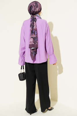 Kolları Lastikli Krinkıl Gömlek Lila - Gömlek