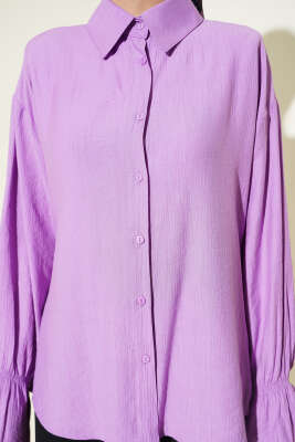 Kolları Lastikli Krinkıl Gömlek Lila - Gömlek