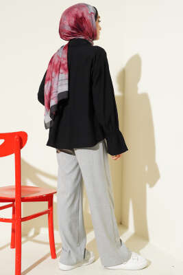 Kolları Lastikli Krinkıl Gömlek Siyah - Gömlek