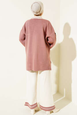 Kolları Metal Düğme Detaylı Triko Takım Gül Kurusu - İkili Takım